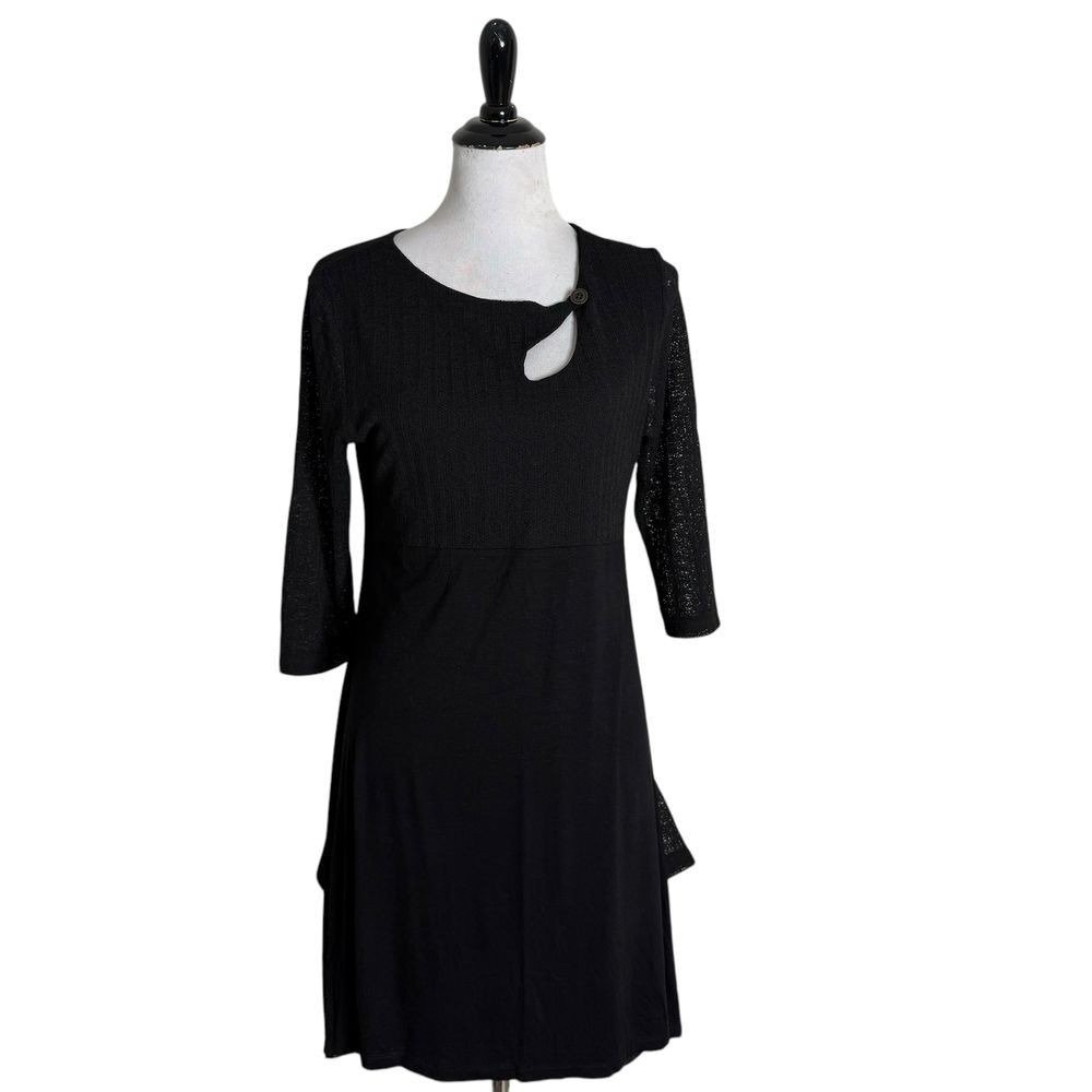 LA Moda Black Keyhole Tunic Dress L XL Sharkbite Hem Mesh Whimsigoth Flowy